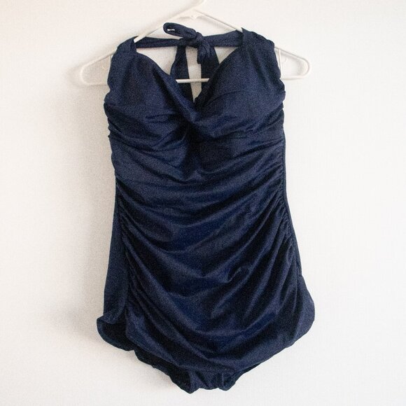Suddenly Slim by Catalina One Piece Slimming Halter Swimsuit Navy Blue - Picture 1 of 10